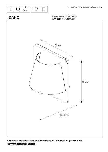 Lucide IDAHO - Wandlamp - 1xE14 - Licht hout - technisch